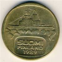 (1989) Монета Финляндия 1989 год 5 марок "Ледокол Урхо" Латунь  XF