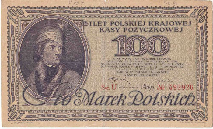 () Банкнота Польша 1919 год 100  &quot;&quot;   VF
