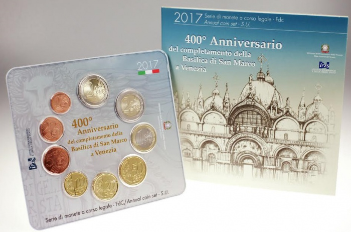 (2017, 9 монет) Набор монет Италия 2017 год &quot;Базилика Св. Марка в Венеции. 400 лет&quot;   Буклет