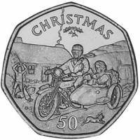 (1988) Монета Остров Мэн 1988 год 50 пенсов "Рождество Мотоцикл БСА с коляской"  Медь-Никель  XF