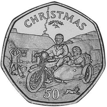 (1988) Монета Остров Мэн 1988 год 50 пенсов &quot;Рождество Мотоцикл БСА с коляской&quot;  Медь-Никель  XF