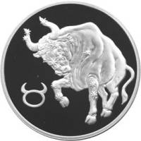 (127 спмд) Монета Россия 2004 год 3 рубля "Телец"  Серебро Ag 900  PROOF