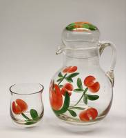 Графин кувшин и 2 стакана стекло ручная роспись СССР