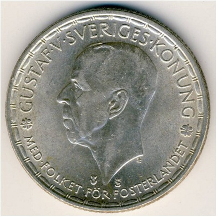 (1945ts) Монета Швеция 1945 год 2 кроны &quot;Густав V&quot;  Серебро Ag 400  UNC