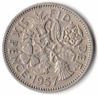 (1957) Монета Великобритания 1957 год 6 пенсов "Елизавета II"  Медь-Никель  XF