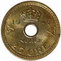 () Монета Норвегия 1942 год 25  ""   Латунь  UNC