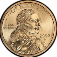 2007d Монета США 2007 год 1 доллар Орёл  Сакагавея Латунь  UNC