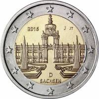 017 Монета Германия (ФРГ) 2016 год 2 евро Саксония Двор J Биметалл  UNC