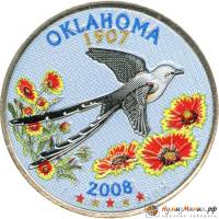(046d) Монета США 2008 год 25 центов "Оклахома"  Вариант №1 Медь-Никель  COLOR. Цветная