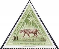 (№1963-615) Марка Коста-Рика 1963 год "Оцелот Leopardus pardalis", Гашеная