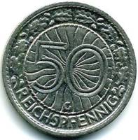 1930G Монета Германия (Веймар) 1930 год 50 пфеннингов  Никель  F