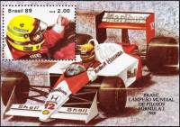 (№1989-77) Блок марок Бразилия 1989 год "Foacutermula 1 Чемпион Ayrotn Сенна", Гашеный