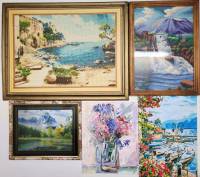 Картины 5 штук декор интерьера масло металлографика вышивка и стразы