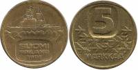 1991 Монета Финляндия 1991 год 5 марок Ледокол Урхо Латунь  XF