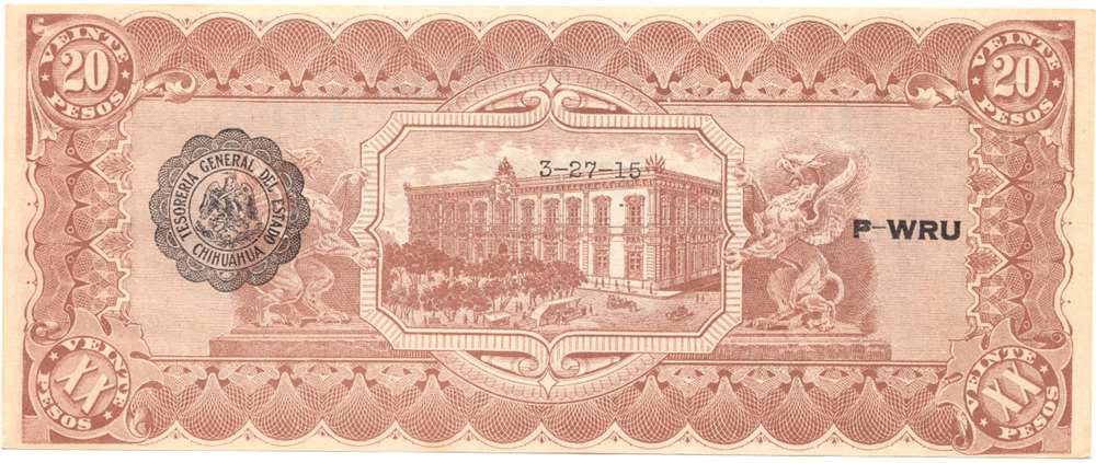 (1915) Банкнота Мексика (Чиуауа) 1915 год 20 песо    UNC