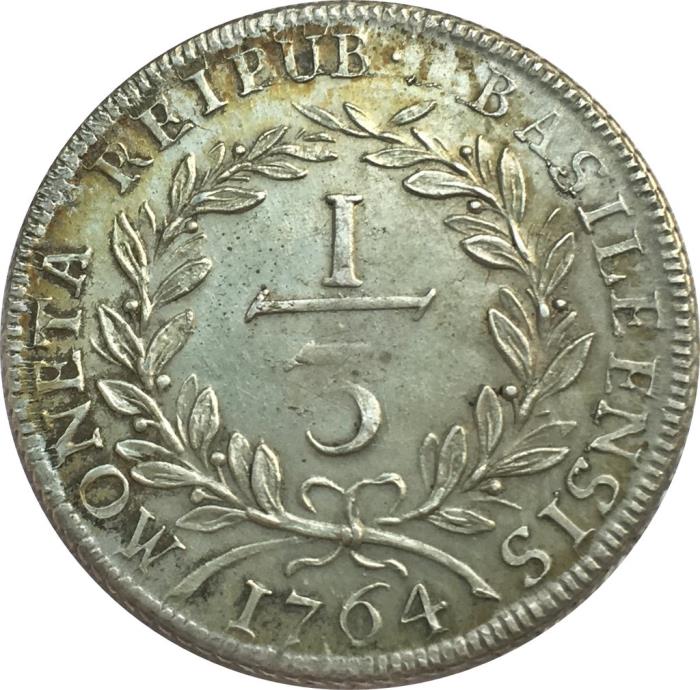 (№1764km167(basel)) Монета Швейцария 1764 год ⅓ Thaler