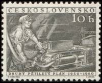 (1956-003) Марка Чехословакия "Шахтёр"    2-я Пятилетка II Θ