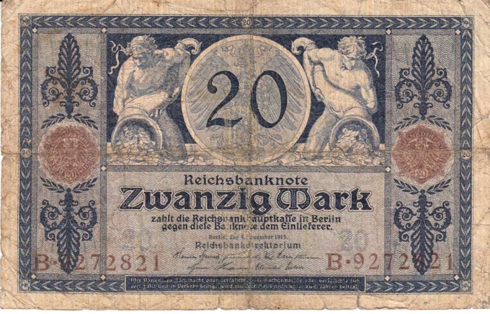 1915 Банкнота Германия 20 марок    VF