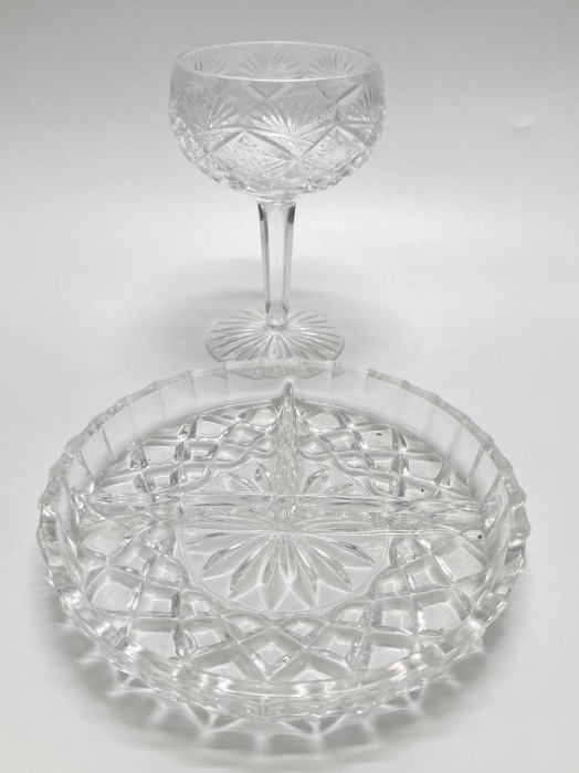 Менажница + конфетница на ножке, хрусталь, СССР