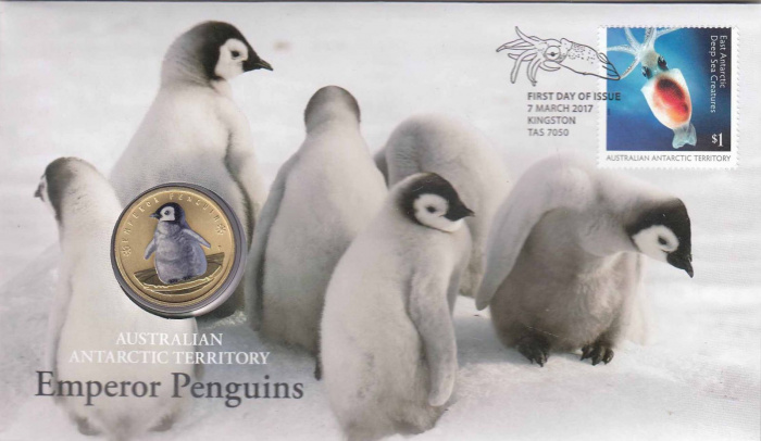(2017) Монета Тувалу 2017 год 1 доллар &quot;Императорский пингвин&quot;  Бронза  Буклет с маркой