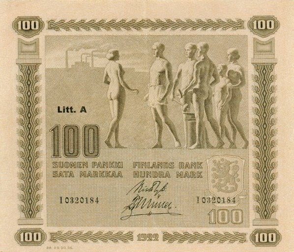 (1922 Litt A) Банкнота Финляндия 1922 год 100 марок    UNC