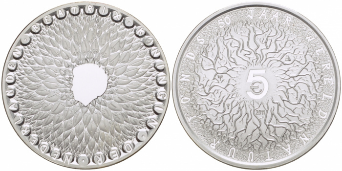 (2011) Монета Нидерланды 2011 год 5 евро &quot;Всемирный фонд дикой природы 50 лет&quot;  Серебрение  UNC