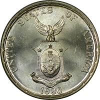 (1936) Монета Филиппины 1936 год 50 центаво "Содружество наций"  Серебро Ag 750  UNC