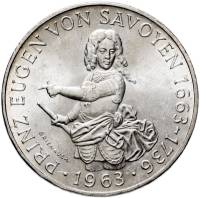 (1963) Монета Австрия 1963 год 25 шиллингов "Принц Евгений Савойский"  Серебро Ag 800  UNC