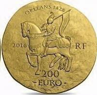 (№2016) Монета Франция 2016 год 200 Euro (Жан д')