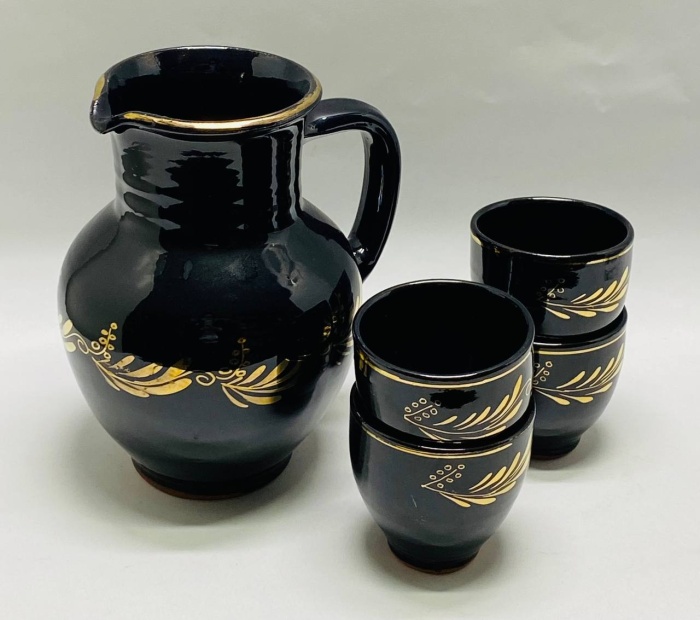 Кувшин + 4 стакана керамика, Кобальт позолота