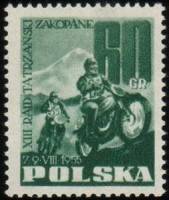 (1955-035) Марка Польша "Мотоциклисты (Темно-зеленая)"   13-е международные мотогонки  II Θ