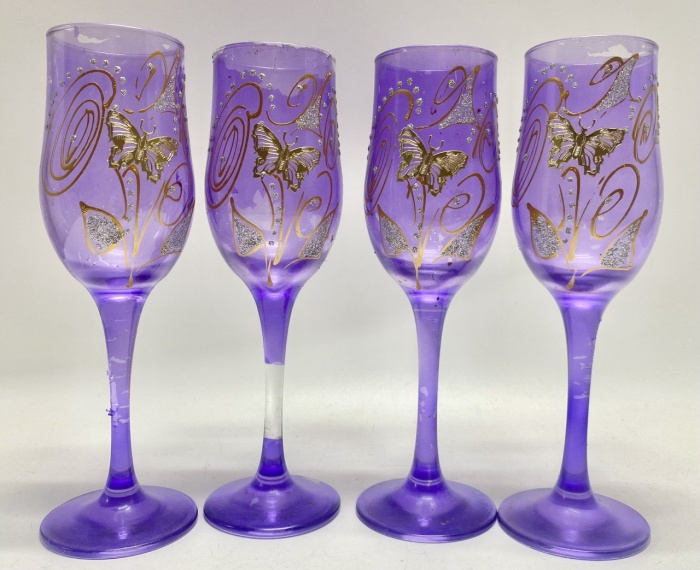 Бокалы цветное стекло с апликацией 4 шт  