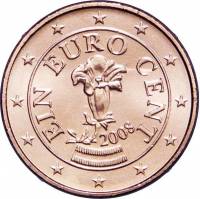 (2008) Монета Австрия 2008 год 1 цент   Сталь, покрытая медью  UNC