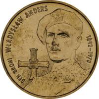 (053) Монета Польша 2002 год 2 злотых "Генерал Владислав Андерс"  Латунь  UNC