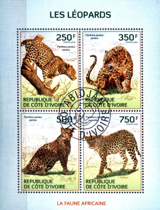 (№2014-1594) Лист марок Кот-д’Ивуар 2014 год &quot;Африканский Леопард Пантера пардус пардус&quot;, Гашеный