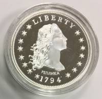 (Реплика) Монета США 1794 год 1 доллар "Распущенные волосы 1794 г."  Серебрение  PROOF