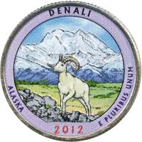 (015p) Монета США 2012 год 25 центов "Денали"  Вариант №1 Медь-Никель  COLOR. Цветная