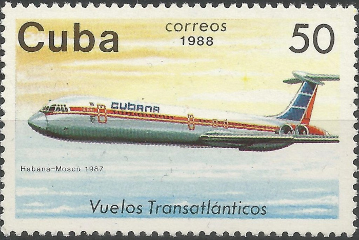 (1988-041) Марка Куба &quot;Гавана-Москва 1972&quot;    40 лет Первого Кубинского трансатлантического перелета