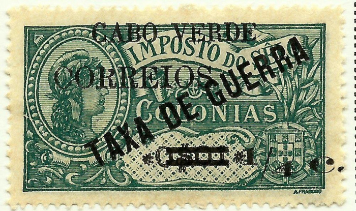 (№1921-170) Марка Кабо-Верде 1921 год &quot;Фискальные марки Африки laquoTAXA де GUERRAraquo с доплатой&quot;,