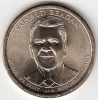 (40p) Монета США 2016 год 1 доллар "Рональд Рейган" 2016 год Латунь  VF