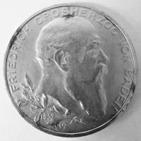 (1902) Монета Германия (Баден) 1902 год 5 марок "Фридрих I 50 лет правления"  Серебро Ag 900  XF