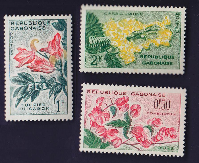 Набор марок Габон 1961 год (3 марки) &quot;Цветы&quot;, Негашеные, AU