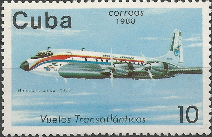 (1988-039) Марка Куба &quot;Гавана-Луанда 1975&quot;    40 лет Первого Кубинского трансатлантического перелета