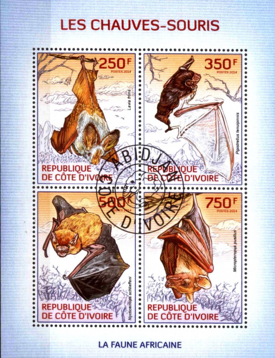 (№2014-1569) Лист марок Кот-д’Ивуар 2014 год &quot;Летучие мыши&quot;, Гашеный