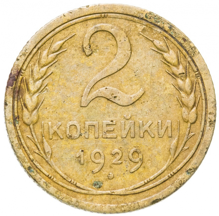 (1929) Монета СССР 1929 год 2 копейки   Бронза  F