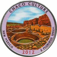 (012p) Монета США 2012 год 25 центов "Чако"  Вариант №1 Медь-Никель  COLOR. Цветная