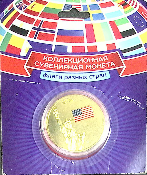 (,) Сувенирная монета Россия &quot;Флаги разных стран. США&quot;  Никель  PROOF Буклет