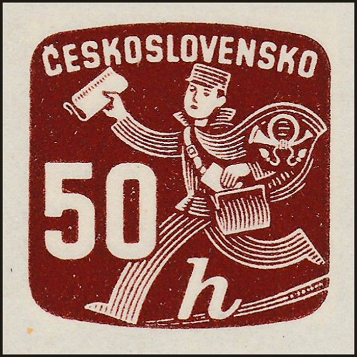 (1945-074) Марка Чехословакия &quot;Почтальон (Темно-коричневая)&quot; ,  III O