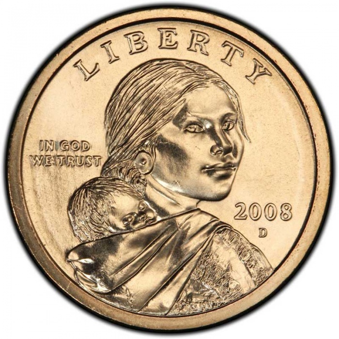 (2008d) Монета США 2008 год 1 доллар &quot;Орёл&quot;  Сакагавея Латунь  UNC
