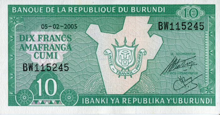 (2005) Банкнота Бурунди 2005 год 10 франков &quot;Карта&quot;   UNC